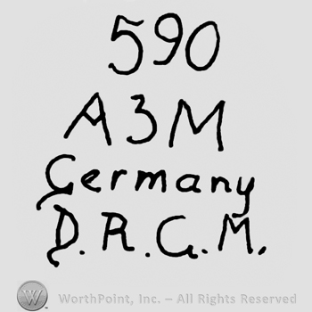 Number 590 over uppercase A and M framing number 3, Germany written with lowercase letters and uppercase DRGM below
