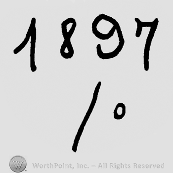 Number 1897 over a slash symbol and a small circle