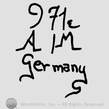 Stylized number 9, number 71 over uppercase A and M, Germany written below with lowercase letters