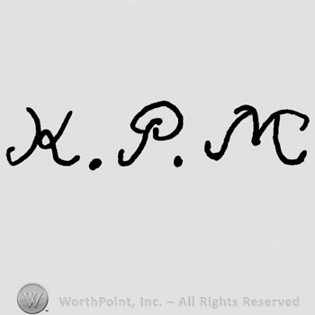 Uppercase handwritten K.P.M.