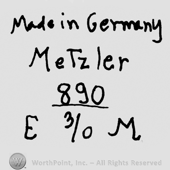 Made in Germany Metzler written with lowercase letters over underlined number 890, uppercase E, number 3/0, uppercase M