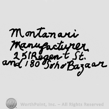 Montanari Manufacturer 251 Regent St. And 180 Soho Bazaar handwritten with lowercase letters