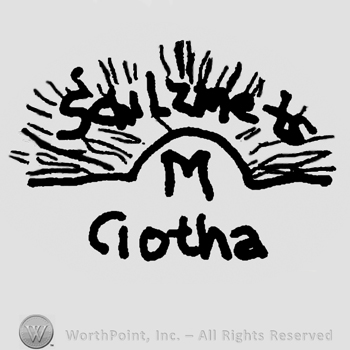 Schulzmetz written with lowercase letters on a striped pattern similar to a sunrise over uppercase M and Gotha written with lowercase letters