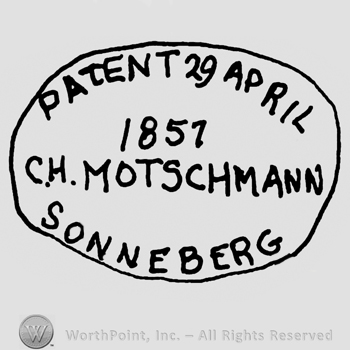 Patent 29 April 1857 C.H. Motschmann Sonneberg written with uppercase letters inside an oval