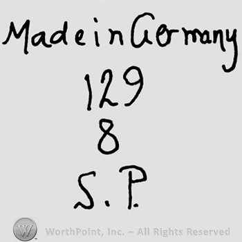 Made in Germany written with lowercase letters over numbers 129, 8 and uppercase S.P.