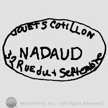 Jouets Cotillon Nadaud 32 Rue du Septembre written with uppercase letters inside an oval