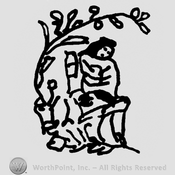 Stylized human standing under a branch