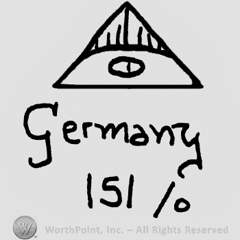 Triangle with stylized eye inside over Germany written with lowercase letters and number 151 / 0