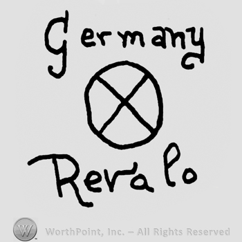 Germany Revalo written with lowercase letters, circle with crossed lines in the middle