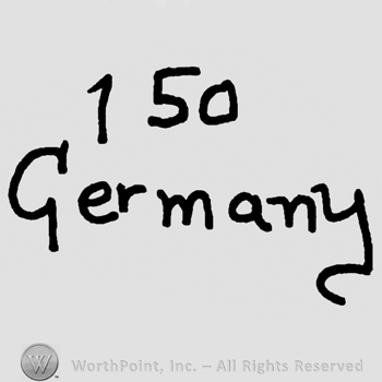 Number 150 over Germany written with lowercase letters