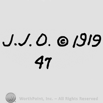 Uppercase J.J.O., Copyright symbol, number 1919 over number 47