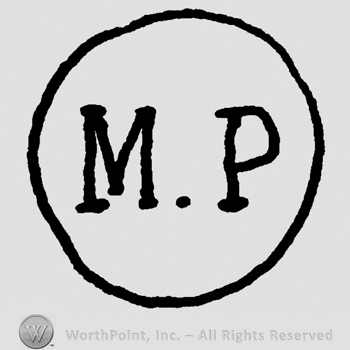 Uppercase M.P.written inside a circle
