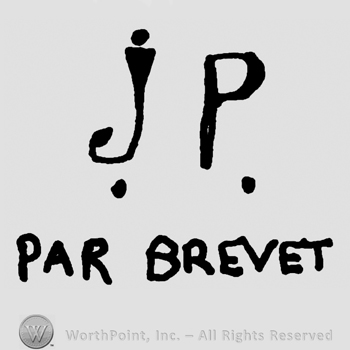 Uppercase JP with dots below over Par Brevet written with uppercase letters