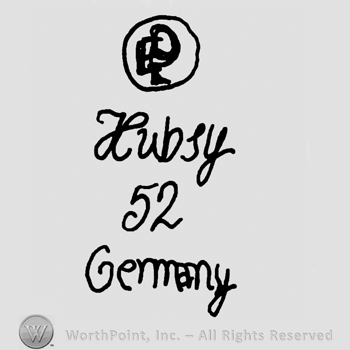Uppercase EP in a circle over Hubsy 52 Germany handwritten with lowercase letters