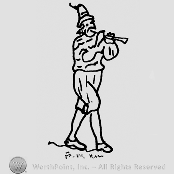 Walking man playing a pipe, hat and short trousers