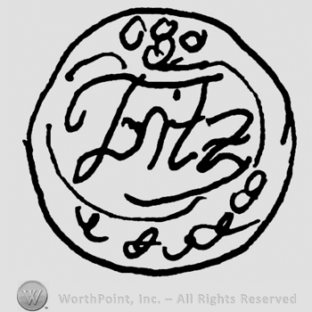 Fritz handwritten with lowercase letters, ornaments above and below, all inside a circle