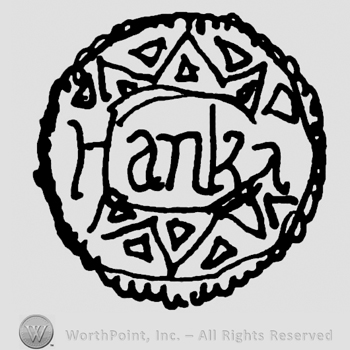 Hanka written with lowercase letters, small triangles ornaments above and below, all inside a circle