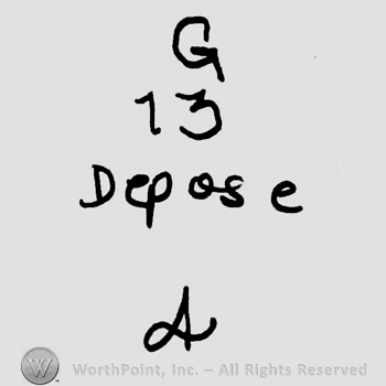 Uppercase G over number 13, Depose written with lowercase letters over uppercase handwritten A