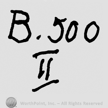Uppercase B and number 500 over number 2 in roman writing
