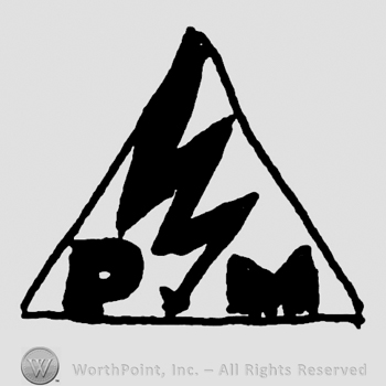 Lightning between uppercase P and uppercase M, all inside a triangle