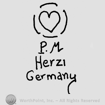 Heart in a round design over uppercase PM, Herzi Germany written with lowercase letters over number 3/