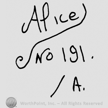 Alice handwritten with lowercase letters, signature-like, over No. 191, a line and uppercase A.