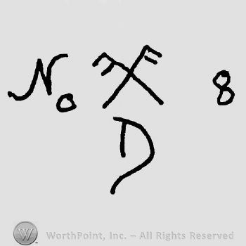 No 8 written with lowercase letters with two crossed forks in between, over an uppercase D