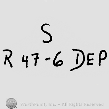 Uppercase S over uppercase R followed by number 47 minus 6, Dep written with uppercase letters