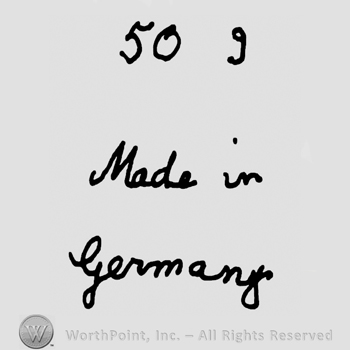 Number 50 and number 9 over Made in Germany handwritten with lowercase letters