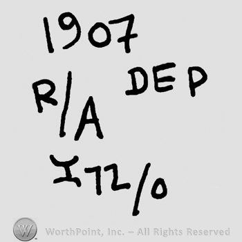 Number 1907 over uppercase R/A, Dep, number 72/0