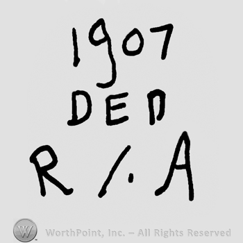 Number 1907 written over Dep with uppercase letters, uppercase R over uppercase A