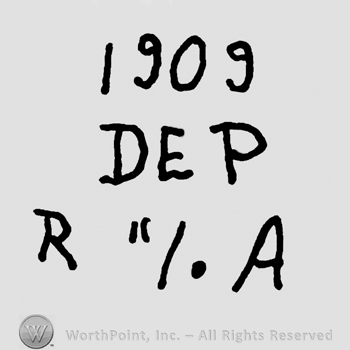 Number 1909 over uppercase DEP, uppercase R and A framing number 11/0