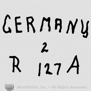 Germany written with uppercase letters over number 2, uppercase R, number 127, uppercase A