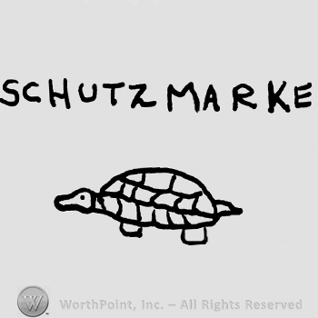 Schutz Marke written with uppercase letters over a turtle