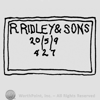 R. Ridley & Sons written with uppercase letters over numbers 20/5/9, number 427 written below, all inside a rectangular design