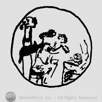 Complex design with a woman, inside a circle