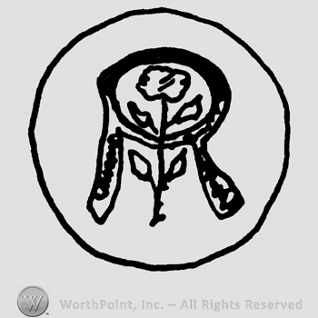 Rose on an uppercase R, all inside a circle