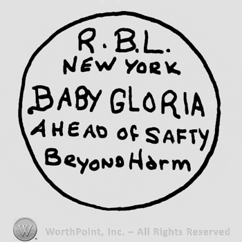 R.B.L. New York Baby Gloria Ahead of Satety Beyon Harm written with uppercase letters inside a circle