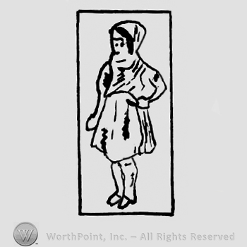 Standing female figure inside a rectangle