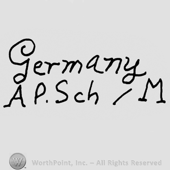 Germany handwritten with lowercase letters, uppercase AP Sch over uppercase M