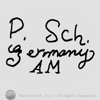 P. Sch.written with lowercase letters over Germany handwritten, uppercase AM below
