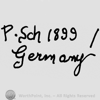 P. Sch written with lowercase letters followed by number 1899 over handwritten Germany