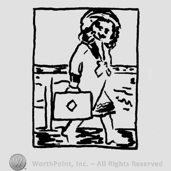 Walking human carrying a bag inside a rectangular design