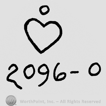 Small circle over a heart, numbers 2096-0 written below