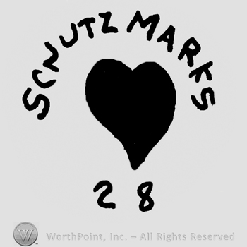 Schutz Marke written with uppercase letters over a heart and number 28