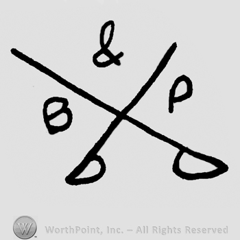 Uppercase B&P written on sides of two crossed swords