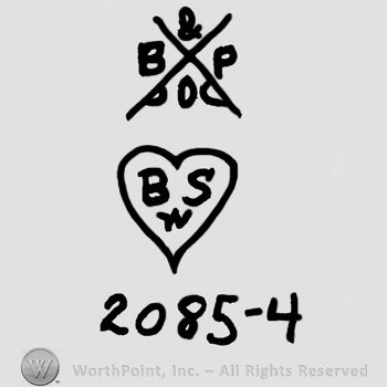 Uppercase B&P and uppercase O written around two crossed swords, all over a heart with uppercase BSW, numbers 2085-4 written below