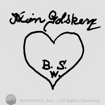 Mein Goldherz handwritten with lowercase letters over a heart with uppercase B.S. And W written inside