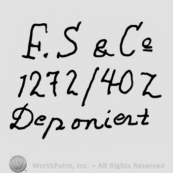 Uppercase F. S & Co. Written over numbers 1272 and 402, Deponiert handwritten below with lowercase letters