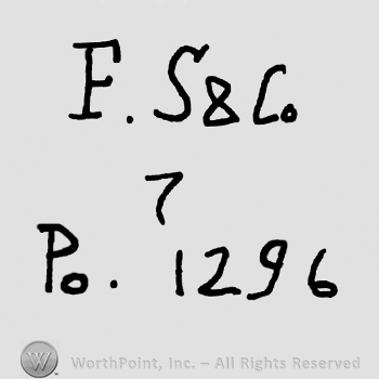 Uppercase F. S & Co.written over number 7, Po. 1296 written below